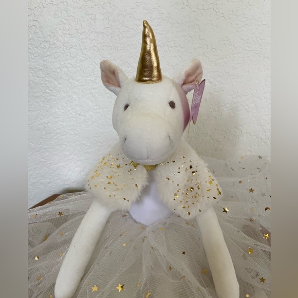 FAO Schwarz Petit Bon plush Unicorn ballet dancer tutu white & gold NWT - Picture 2 of 10